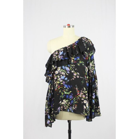 PARKER Lima Boboli Black Floral Silk Georgette Off The Shoulder Blouse, Size L - Picture 5 of 9
